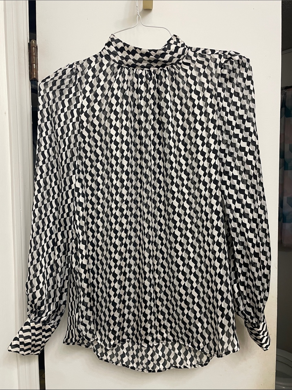 H&M Black and White Geometric High-Neck Women's Blouse